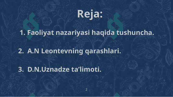 FAOLIYAT NAZARIYASI UZNADZE TAʼLIMOTI. A.N Leontevning qarashlari 2