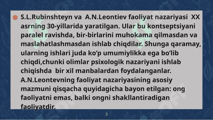 FAOLIYAT NAZARIYASI UZNADZE TAʼLIMOTI. A.N Leontevning qarashlari 3