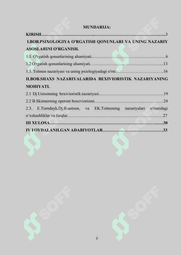 O'RGATISH QONUNI. E.TORNDAYK DJ.B.UOTSON VA EK TOLMENING INSONGA NAZARIY QARASHLAR NAZARIYASI 2