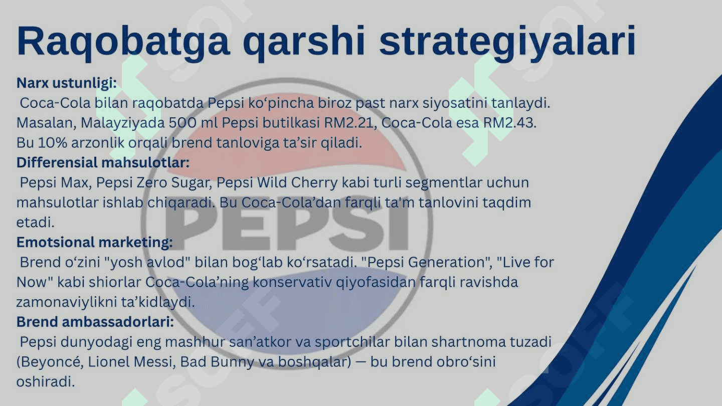 Pepsi korxonasining sotish siyosati 7
