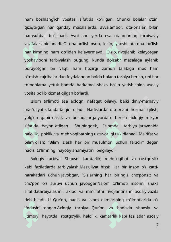 O'zbek xalq pedagogikasi va islom ta'limotida ijtimoiy pedagogik g'oyalar. 7