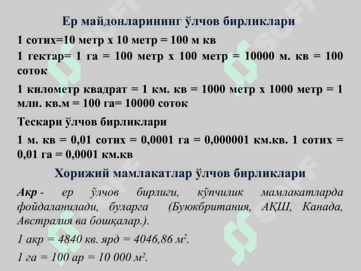 ЕР МАЙДОНЛАРИНИ ҲИСОБЛАШ УСУЛЛАРИ 2