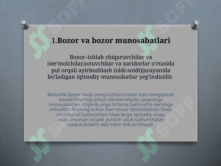 O’zbekiston Respublikasida bozor munosabatlarining shakllanishi,uning yo’nalishlari,bosqichlari va xususiyatlari 4