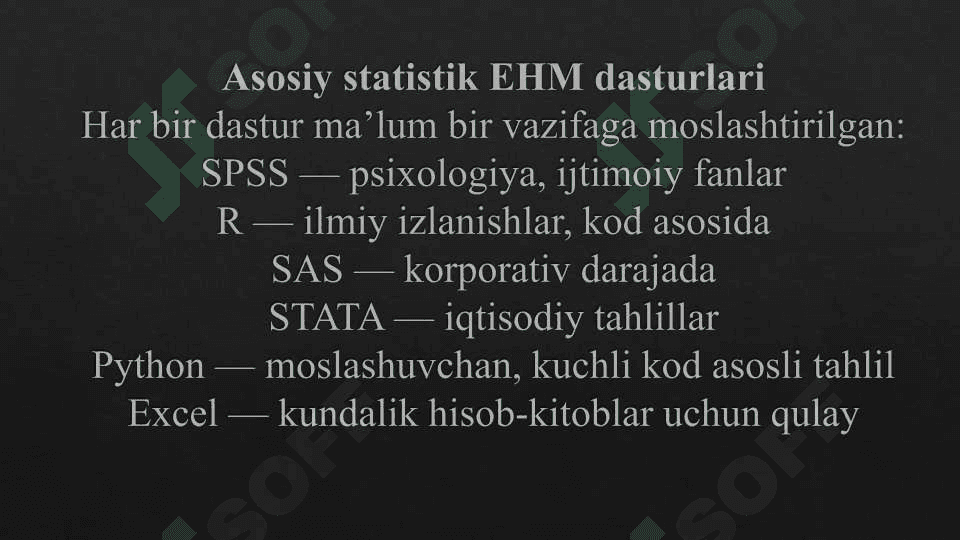 Matstatistik EHM dasturlari va ular bilan ishlash 7