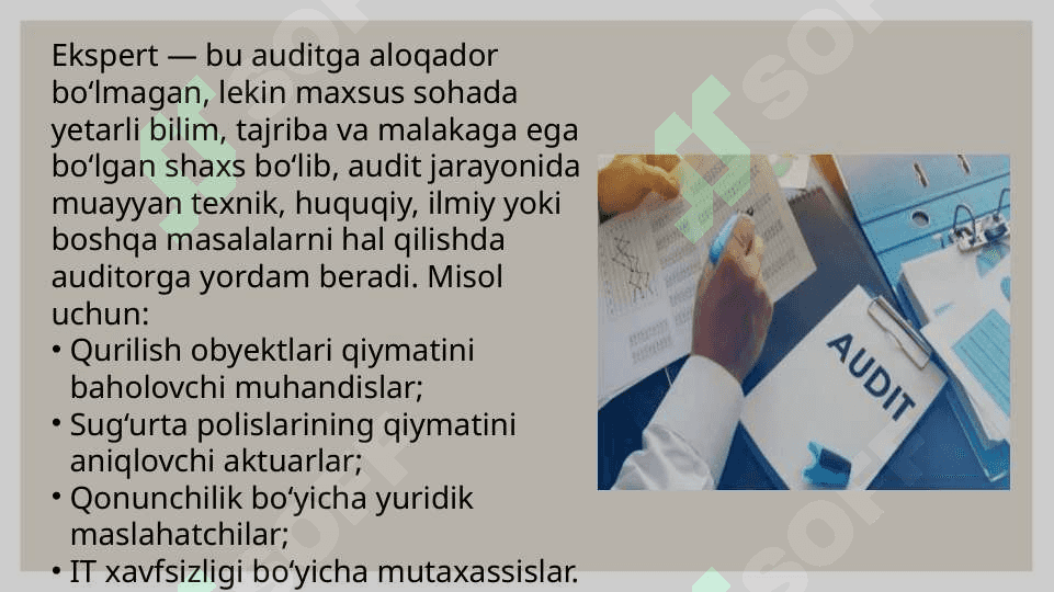 Auditorlik tekshiruvida ekspert ishlaridan foydalanish. 2