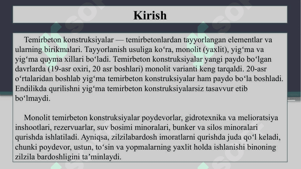 Yig’ma temir-beton detallarni tayyorlash potok agregat texnologiyasi 2