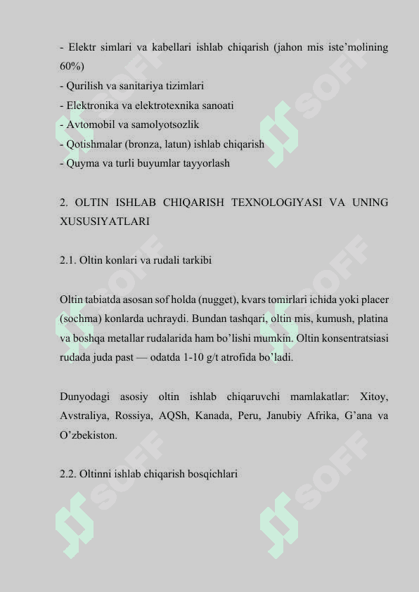 RANGLI METALLAR. MIS, OLTIN VA KUMUSH ISHLAB CHIQARISH 7
