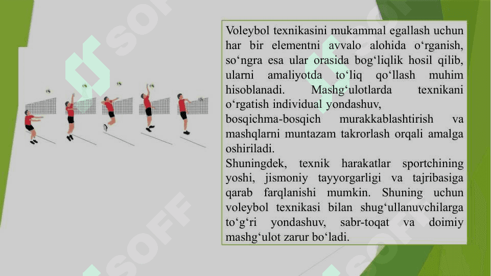 Voleybol o'yin mashiqlar taktikasi usullarini o'rgatishni takomillashtirish hamda mahoratini oshirish 4