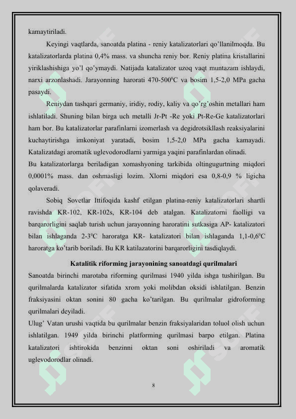 Riforming qurulmasini hisobi 8