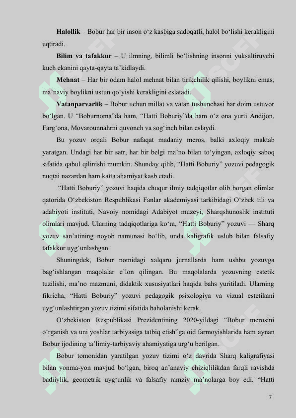 Z.M.BOBURNING “HATTI BOBURIY” HAMDA “BOBURNOMA” ASARINING TA’LIMIY-TARBIYAVIY AHAMIYATI 7