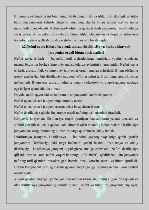 Neftdan bitum olish texnologiyasida haydash kubini hisoblash. 1