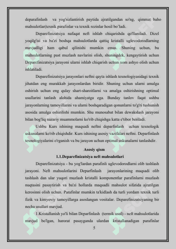 Deparafinizatsiya qurulmasining  hisobi 5