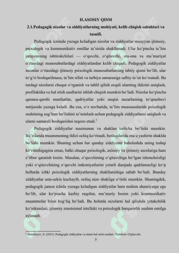O‘QITUVCHI KASBIY FAOLIYATIDA PEDAGOGIK NIZOLAR VA ZIDDIYATLARNI BARTARAF ETISHNING PEDAGOGIK-PSIXOLOGIK TALQINI 5