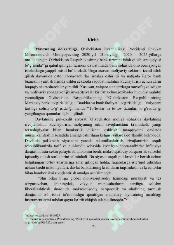 O‘ZBEKISTONDA DAVLATNING PUL-KREDIT SIYOSATI, UNING DASTAKLARI VA AMALGA OSHIRISH VOSITALARI 2