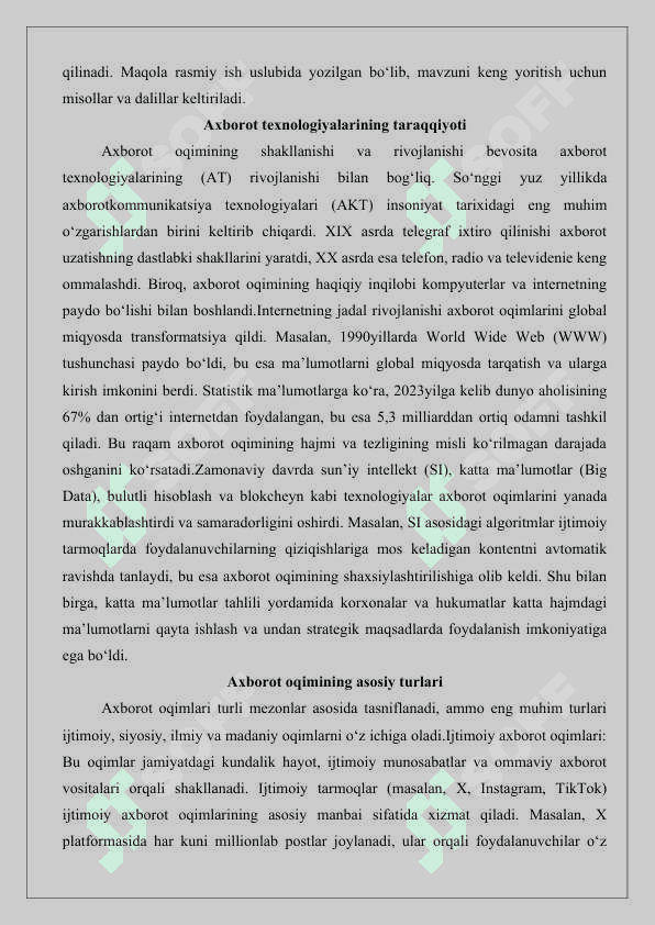 Axborot oqimi va axborot madaniyatining shakllanish tendensiyalari 25 3