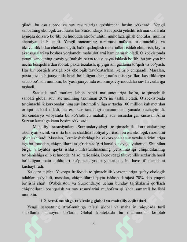 YENGIL 	SANOATNING 	ATROF-MUHITGA 	TAʼSIRI 	VA MONITORINGNING NAZARIY ASOSLARI  KURS ISHI 1
