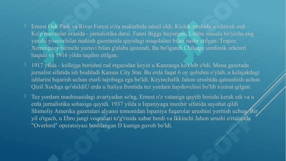 Ernest Miller Xeminguey hayoti va ijodi. 3