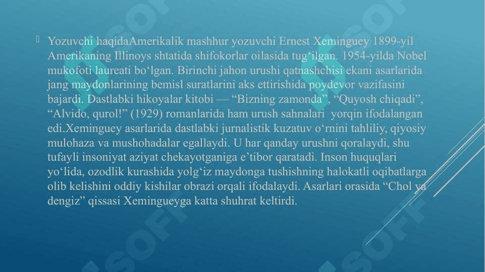 Ernest Miller Xeminguey hayoti va ijodi. 5
