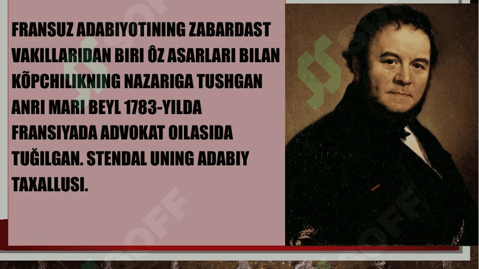 Stendalning “qizil va qora”asarida obrazlar olami “ 2