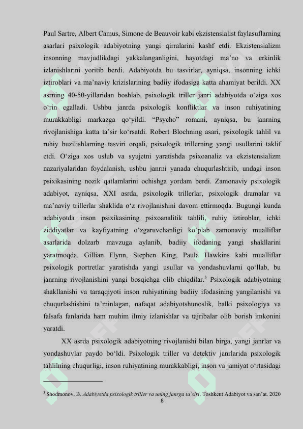 “Psycho” romani va zamonaviy adabiyotda inson psixikasining badiiy ifodasi 8