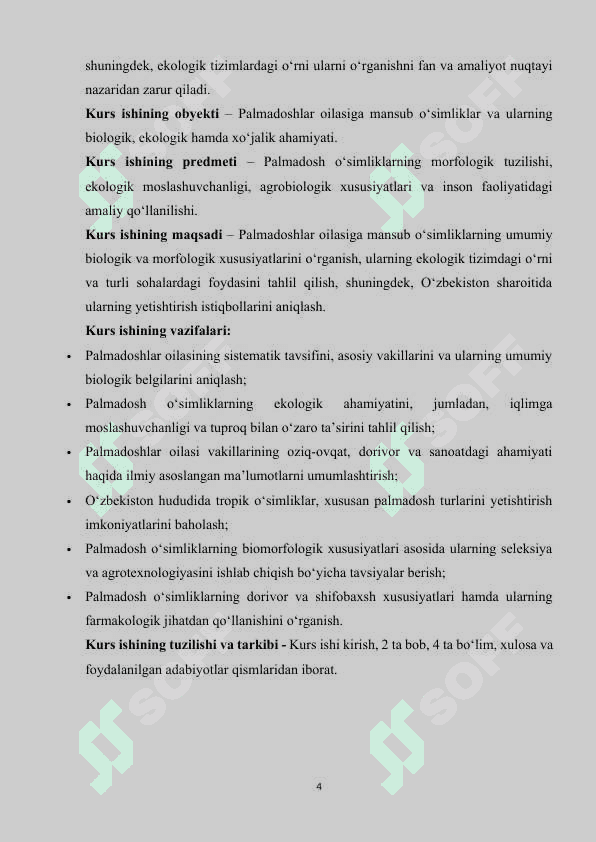 Palmadoshlar oilasining umumiy tarifi vakillari,tuzilish xususiyatlari va ahamiyati. 4