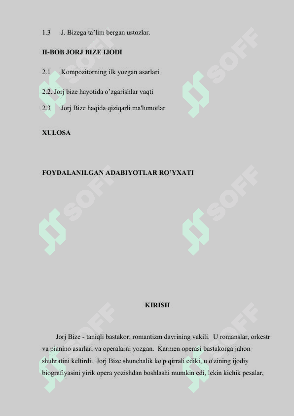 JORJ BIZE. SHUXRAT SARI SAFAR kurs ishi 2