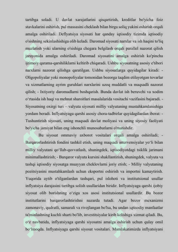 Inflatsiya jarayonlari tahlili kurs ishi 5