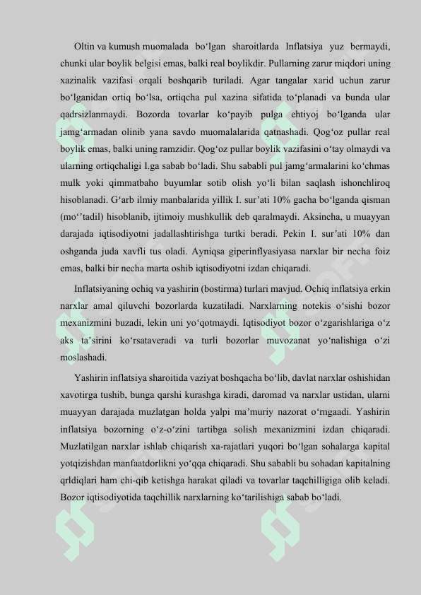 Inflatsiya jarayonlari tahlili kurs ishi 8