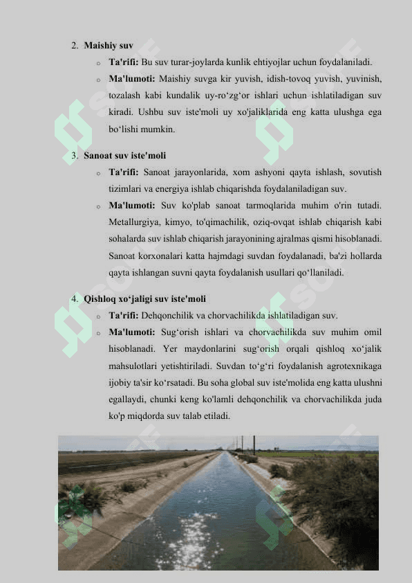 Suv istе’mоlining turlаri 5