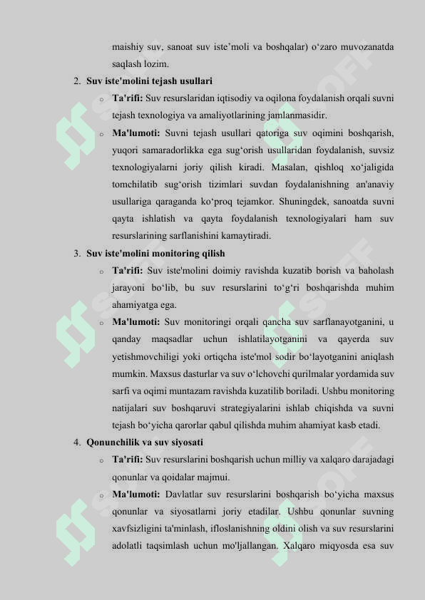 Suv istе’mоlining turlаri 8