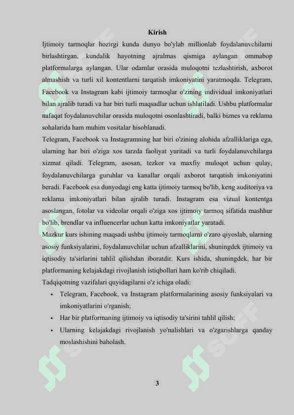 Telegram, Fasebook, Instagramlarni tushunchalari va qiyosiy tahlili 3