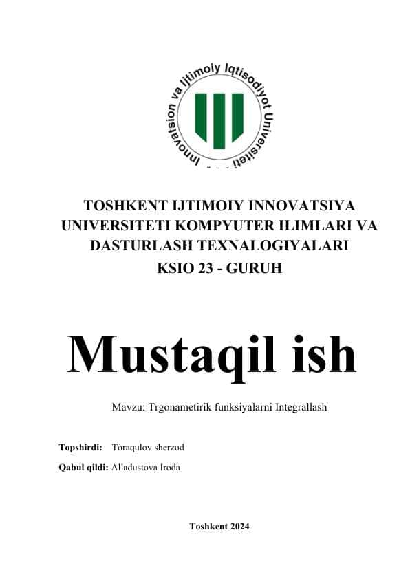 Trgonametirik funksiyalarni Integrallash