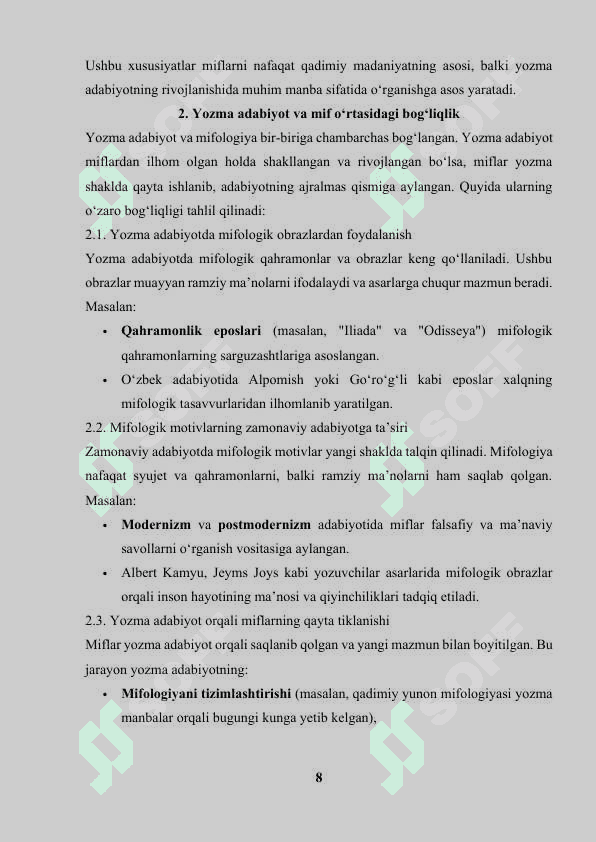 Mif va yozma adabiyot 8