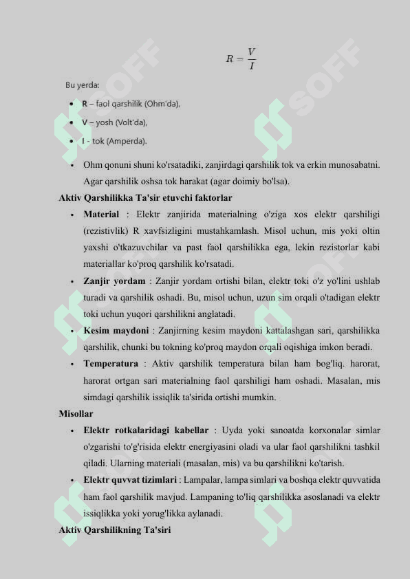 Aktiv qarashlik, sig'imga qarshilik in vaduktiv qarshilik ulangan o'zgaruvchan tok elektirzanirlari. 4