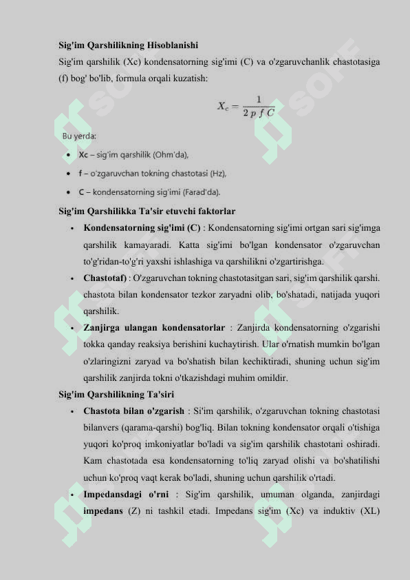 Aktiv qarashlik, sig'imga qarshilik in vaduktiv qarshilik ulangan o'zgaruvchan tok elektirzanirlari. 6