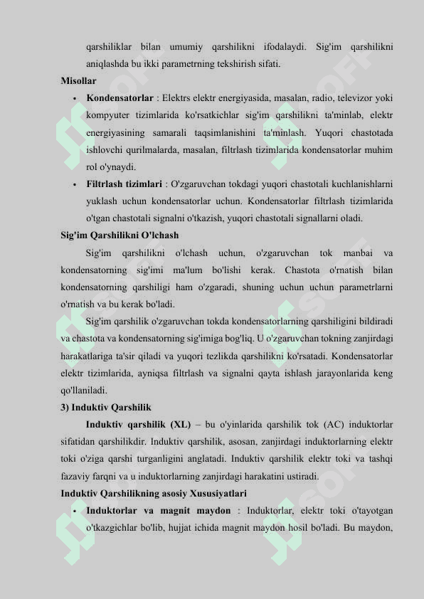 Aktiv qarashlik, sig'imga qarshilik in vaduktiv qarshilik ulangan o'zgaruvchan tok elektirzanirlari. 7