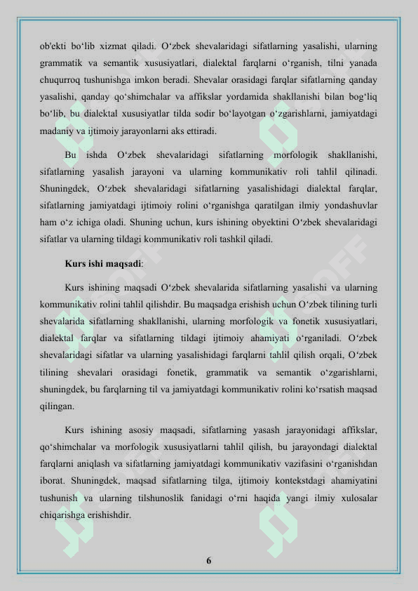 Oʻzbek shevalarida sifat va uning yasalishi. 6