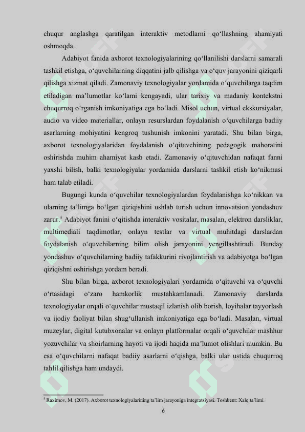 Adabiyot fanini oʻqitishda axborot texnologiyalaridan foydalanish pedagogik mahoratni oshirish omili 6