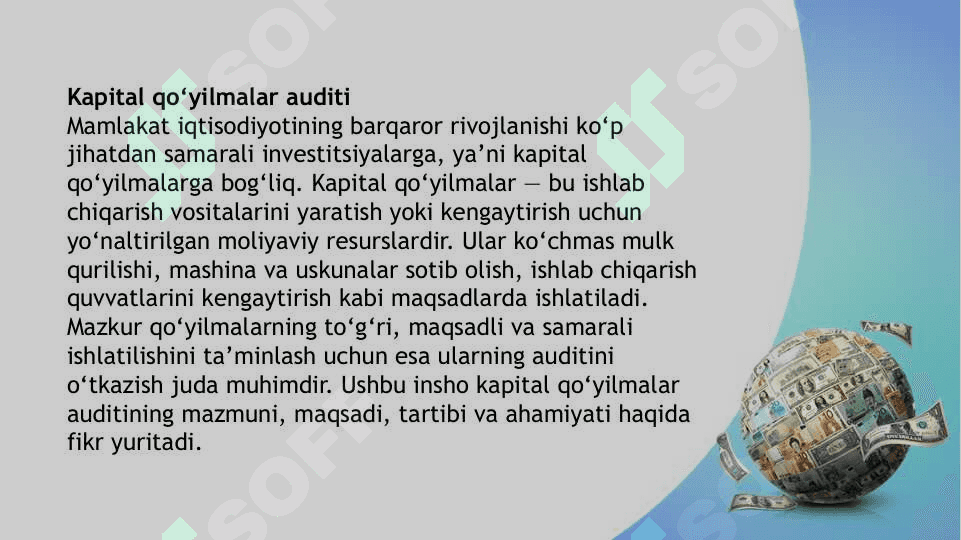Kapital qo’yilmalar auditi. 3