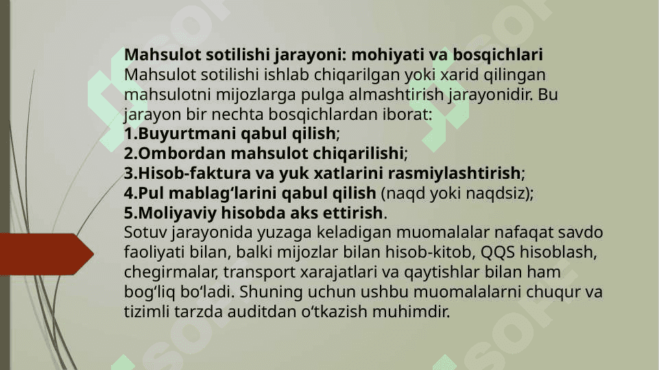 MAHSULOT SOTILISHI VA U BILAN BOG’LIQ MUOMALALAR AUDITI. 3