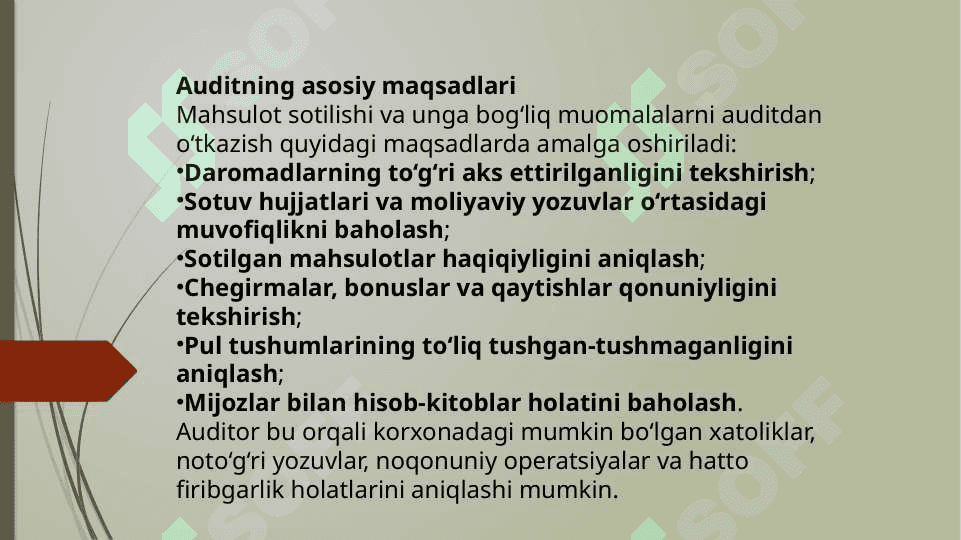 MAHSULOT SOTILISHI VA U BILAN BOG’LIQ MUOMALALAR AUDITI. 4