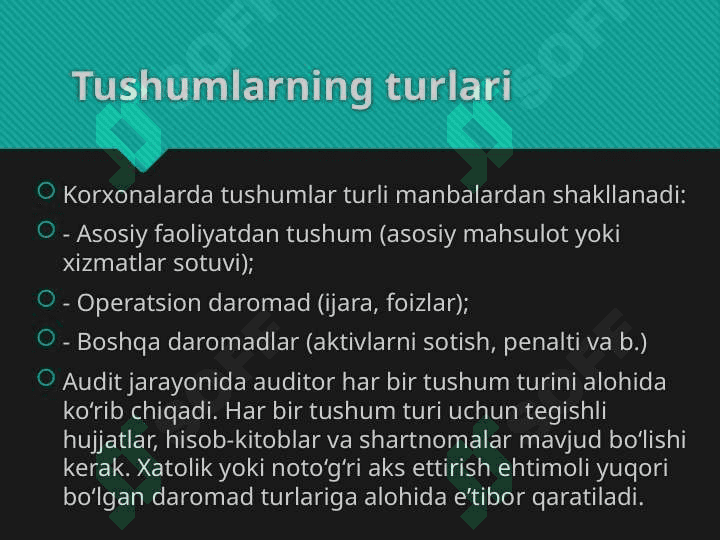 Maqsadi tushumlarga doir hisoblashishlar auditi 6