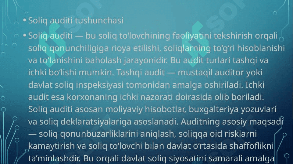 Soliqlar va majburiy to'lovlar auditi 3