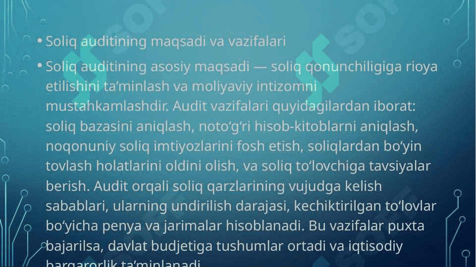 Soliqlar va majburiy to'lovlar auditi 5