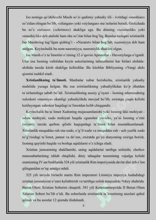 Xristianlikning vujudga kelish mavzusida esse yozish 3