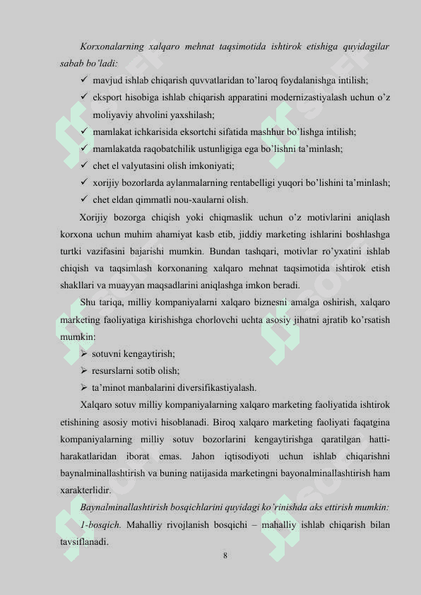XALQARO MARKETING FAOLIYATINI TASHKIL QILISHDA MAVJUD TAHLILLAR swot pestl.docx 7