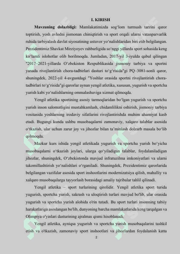 Yengil atletikada yugurish va sportcha yurish musobaqa o'tkazish joyi va jihozlari 2