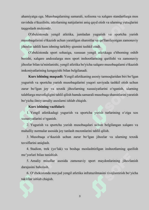 Yengil atletikada yugurish va sportcha yurish musobaqa o'tkazish joyi va jihozlari 3
