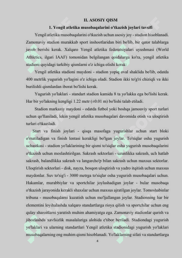 Yengil atletikada yugurish va sportcha yurish musobaqa o'tkazish joyi va jihozlari 4