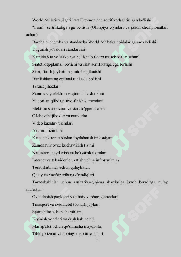 Yengil atletikada yugurish va sportcha yurish musobaqa o'tkazish joyi va jihozlari 7